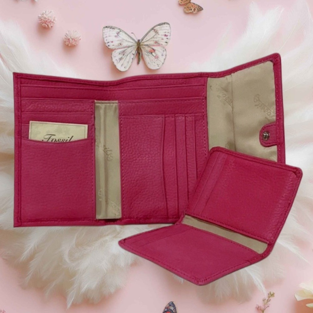 FOSSIL Pebbled Leather Trifold Pink Wallet - Picture 8 of 9